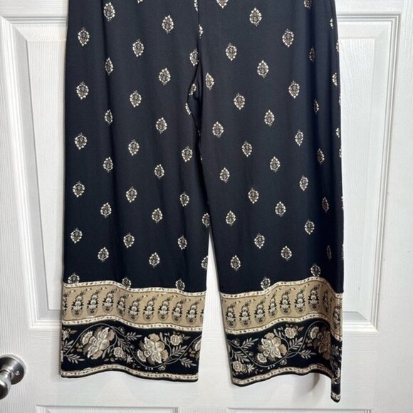 J. Jill Wearever Wide Leg Cropped Pants Black Small Floral Paisley Chic Travel - Picture 3 of 6